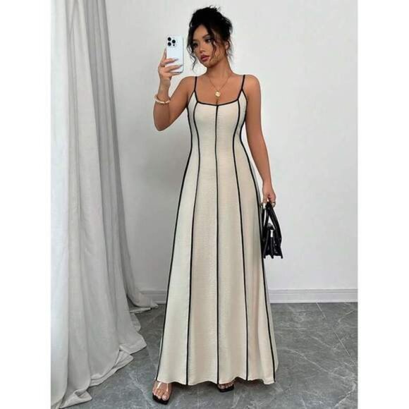 New Women's Summer Color Block Spaghetti Strap Backless Dress - Picture 7 of 7